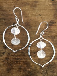 Silvery hoops with flashy white moonstone- simplicity at its best.
