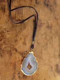 agate slice on a long leather strand