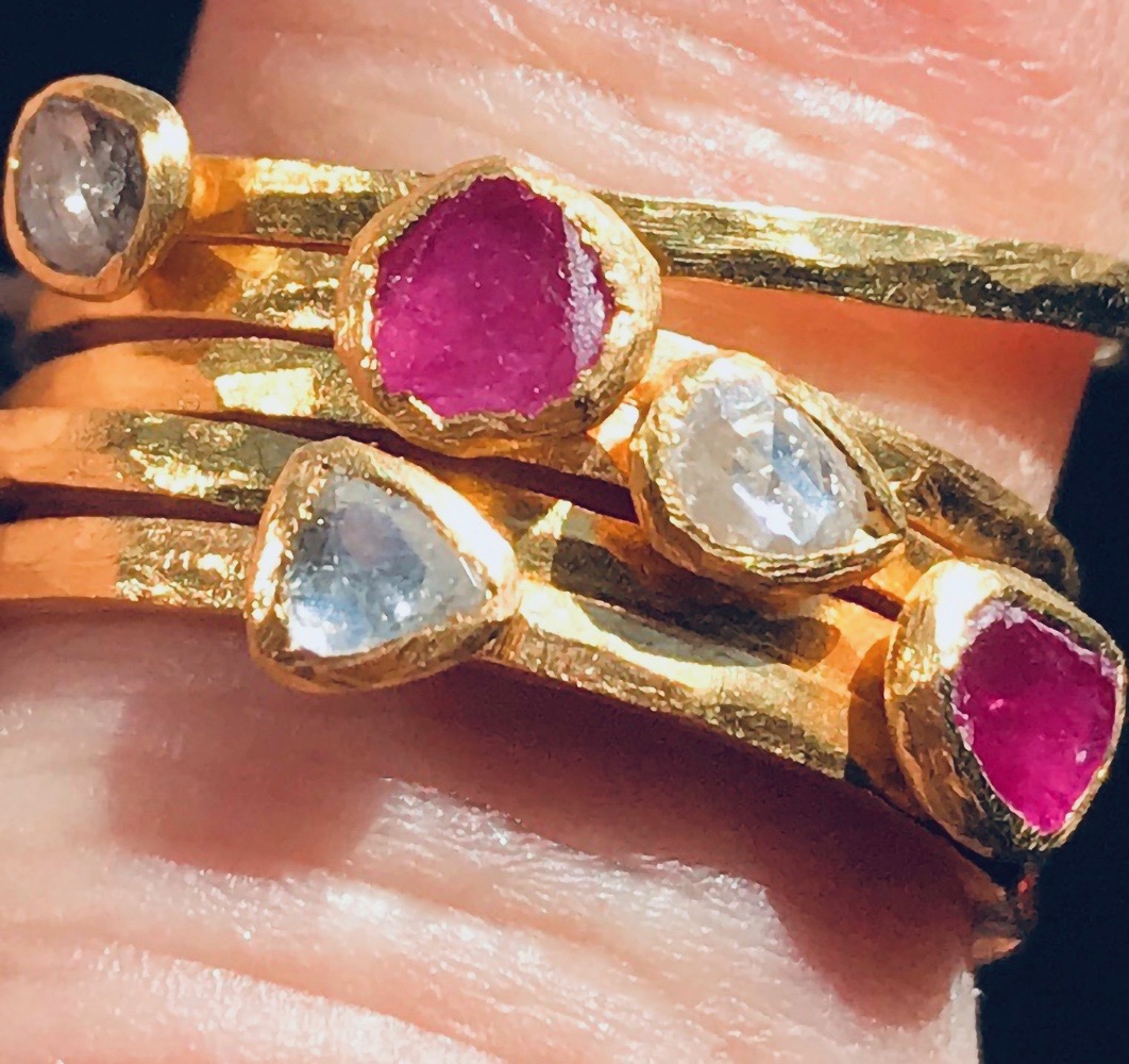 Ruby and Diamond stack rings 18K gold